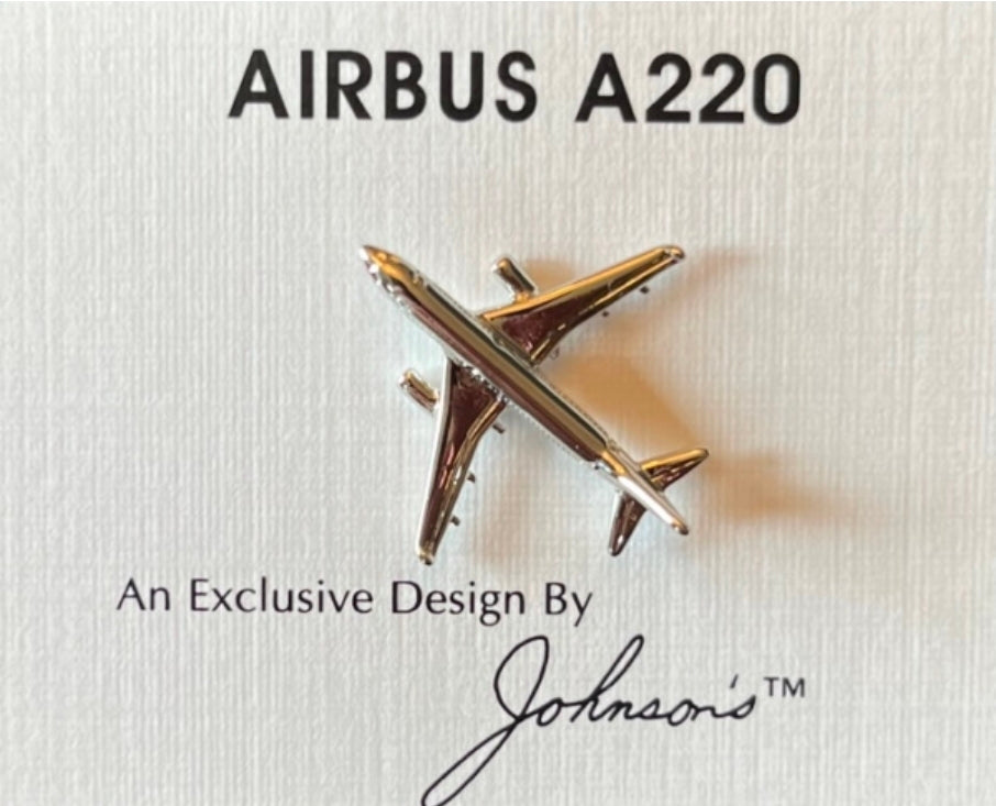 Airbus A220 Lapel Pin - Silver Sky Wing
