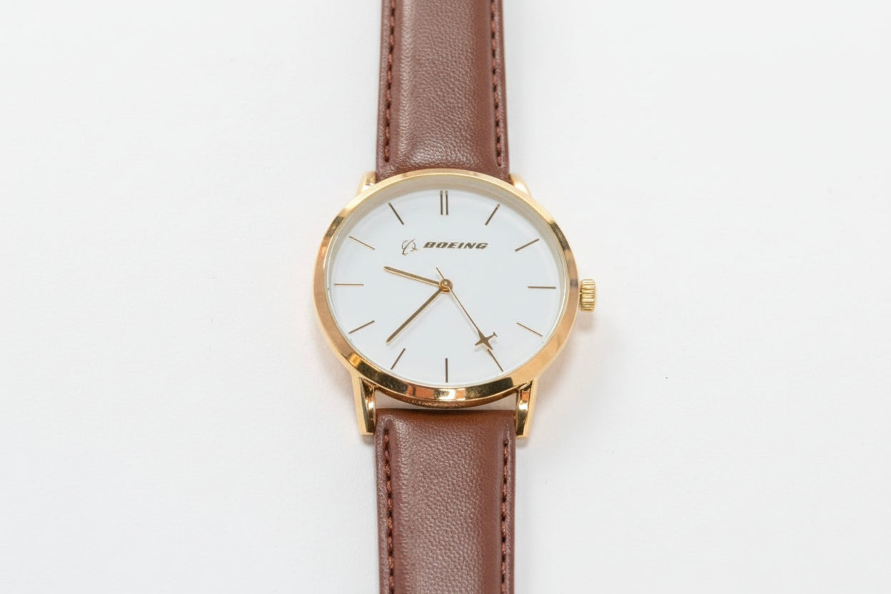 Boeing Gold rotating airplane Aviation watch - Brown leather 
wrist stra Sky Wing Tanzania