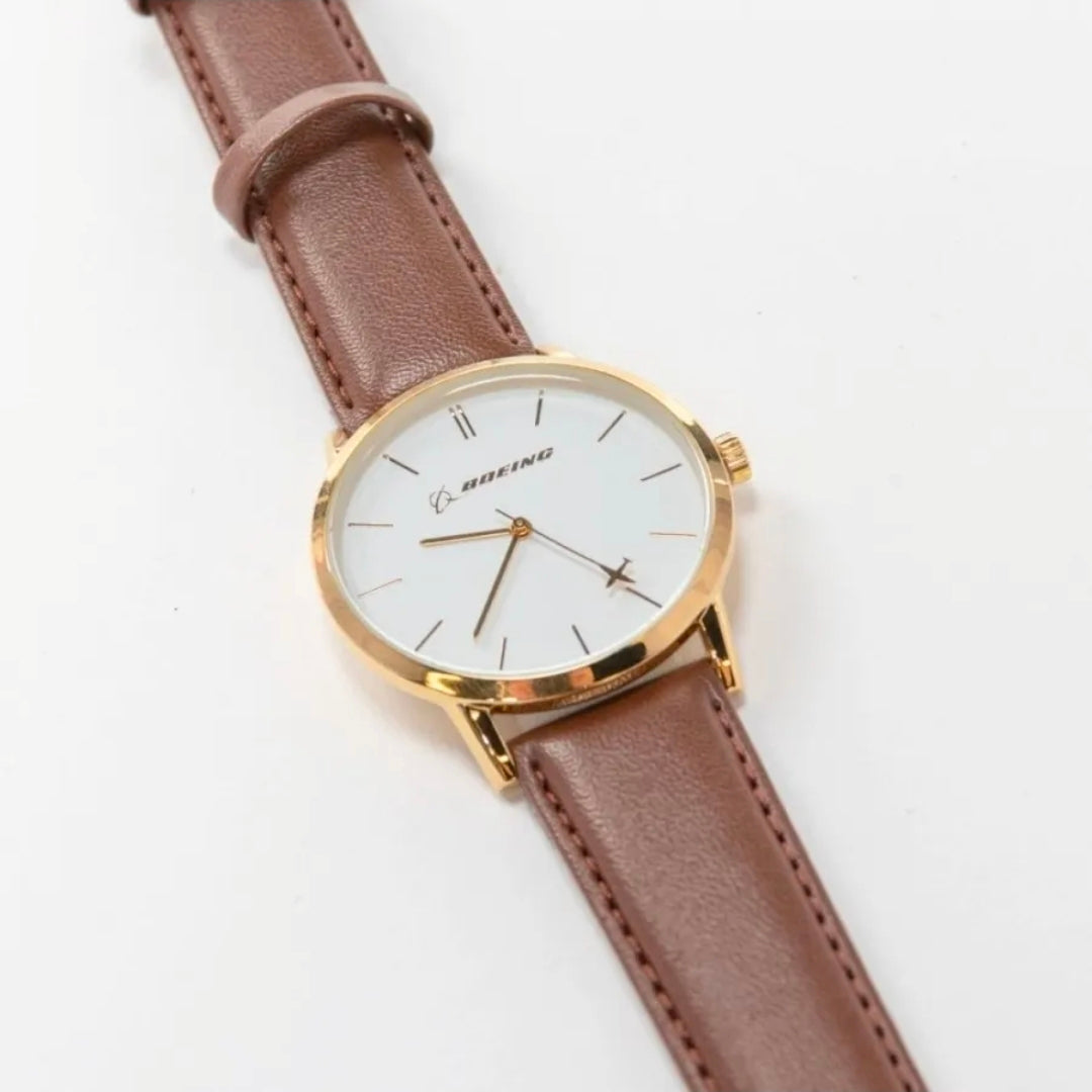 Boeing Gold rotating airplane Aviation watch - Brown leather 
wrist stra Sky Wing Tanzania