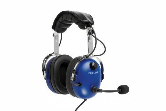 Pooleys Aviation Headset - Passive (blue ear cups) + FREE Headset Bag Poolyes