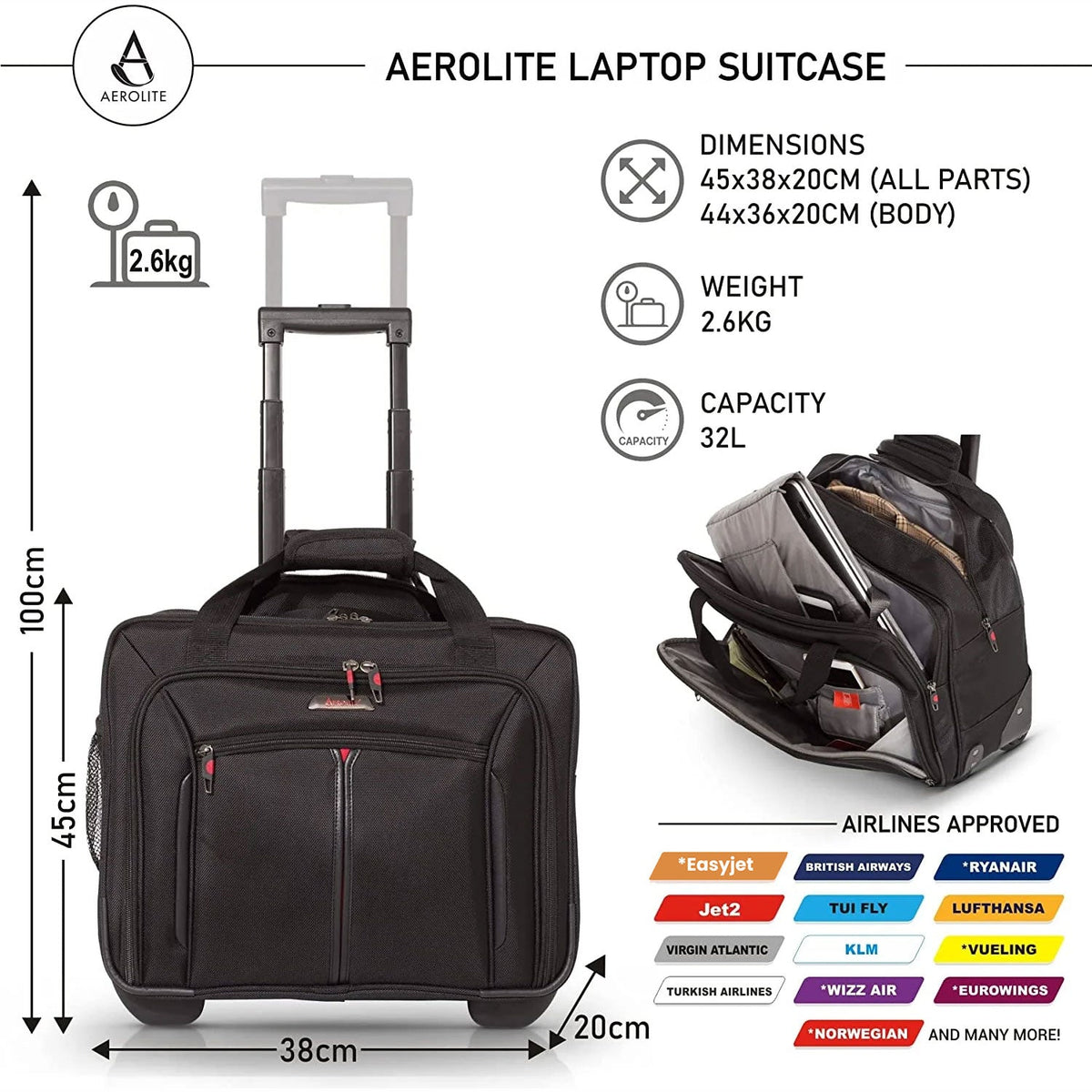 Premium Padded Business Laptop Roller Case with 2 Wheels It