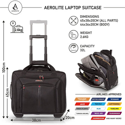 Premium Padded Business Laptop Roller Case with 2 Wheels It