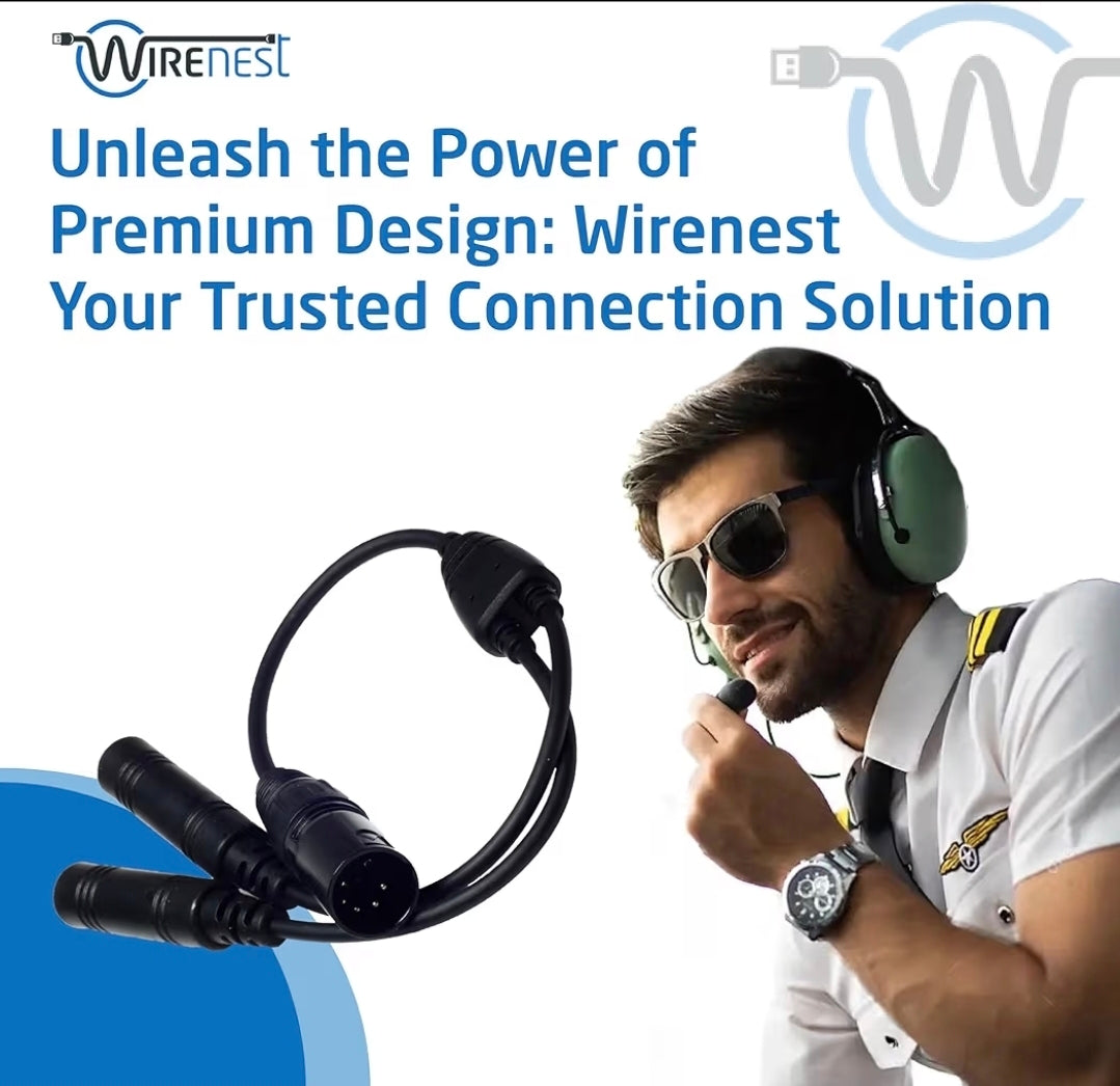 Wirenest GA Twin Plug to Airbus XLR Headset Adapter