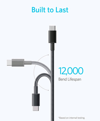 Anker Nylon USB C to USB C Cable 6ft 60W PD Type C Charging Cable for Mac Ankers